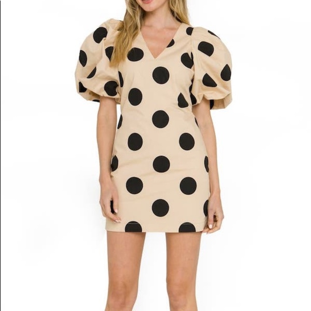 Tan and Black Poka-Dot English Factory Dress. Never been worn. Size Large